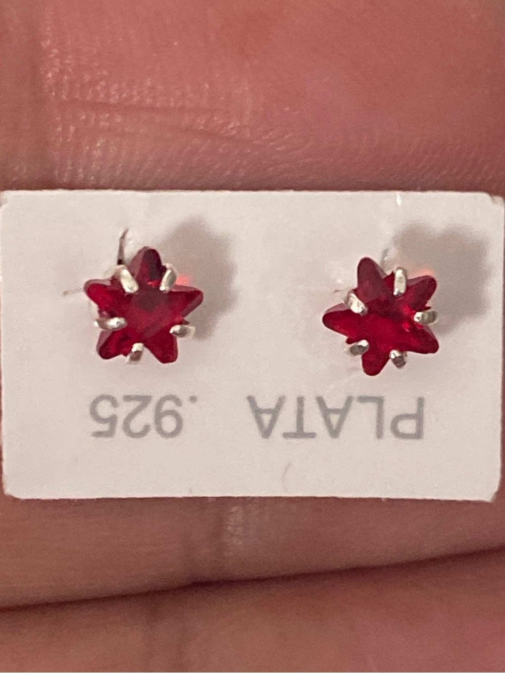Sterling Silver Red Starburst Stud Earrings